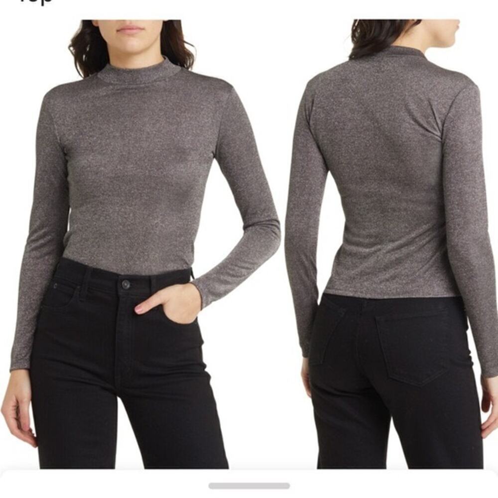 NWT Reformation Bailey Metallic Mock Neck Top Women's Silver Size XS X-Small